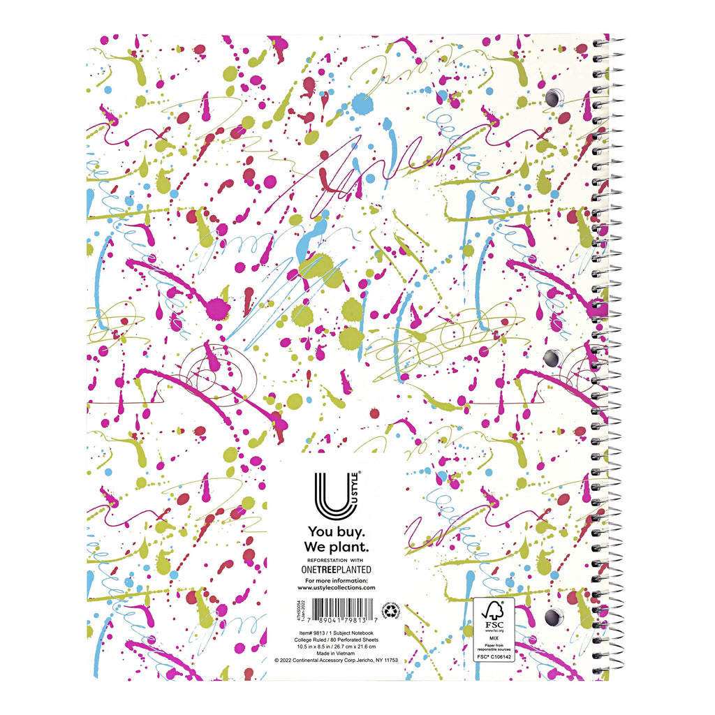 U Style Self Expression 1 Subject Notebook with Inside Dry Erase Page, 80 Sheets, College Ruled