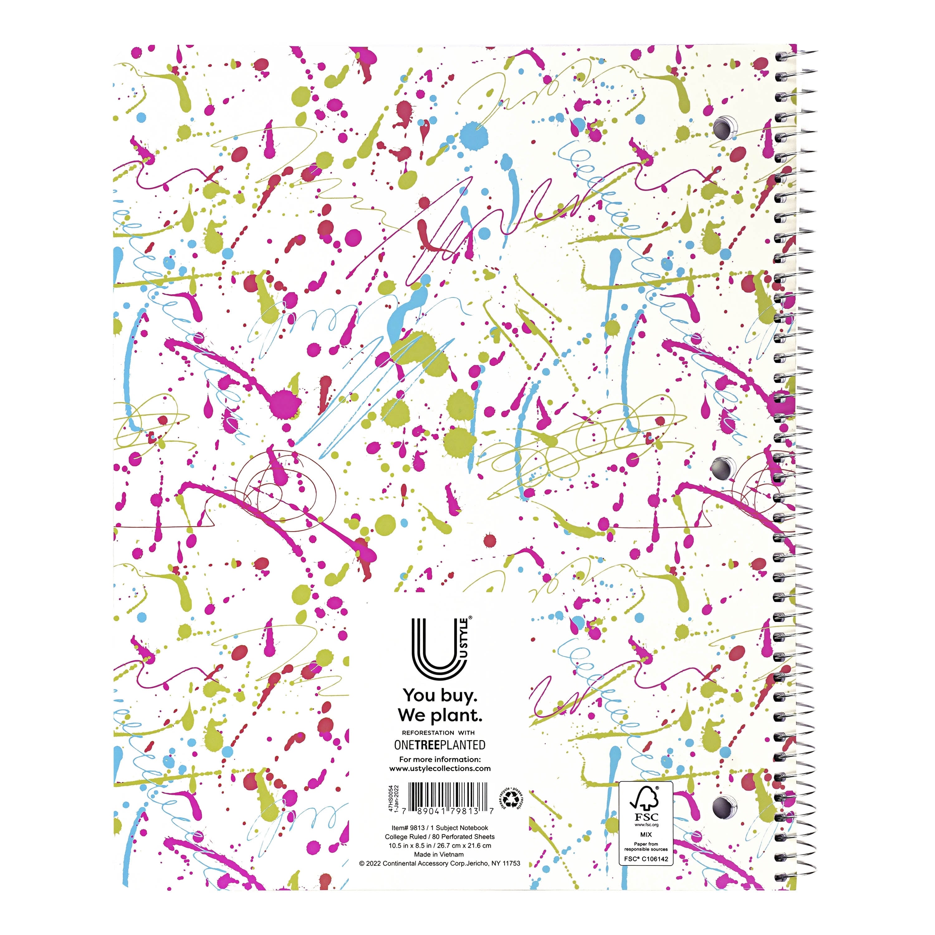U Style Self Expression 1 Subject Notebook with Inside Dry Erase Page, 80 Sheets, College Ruled