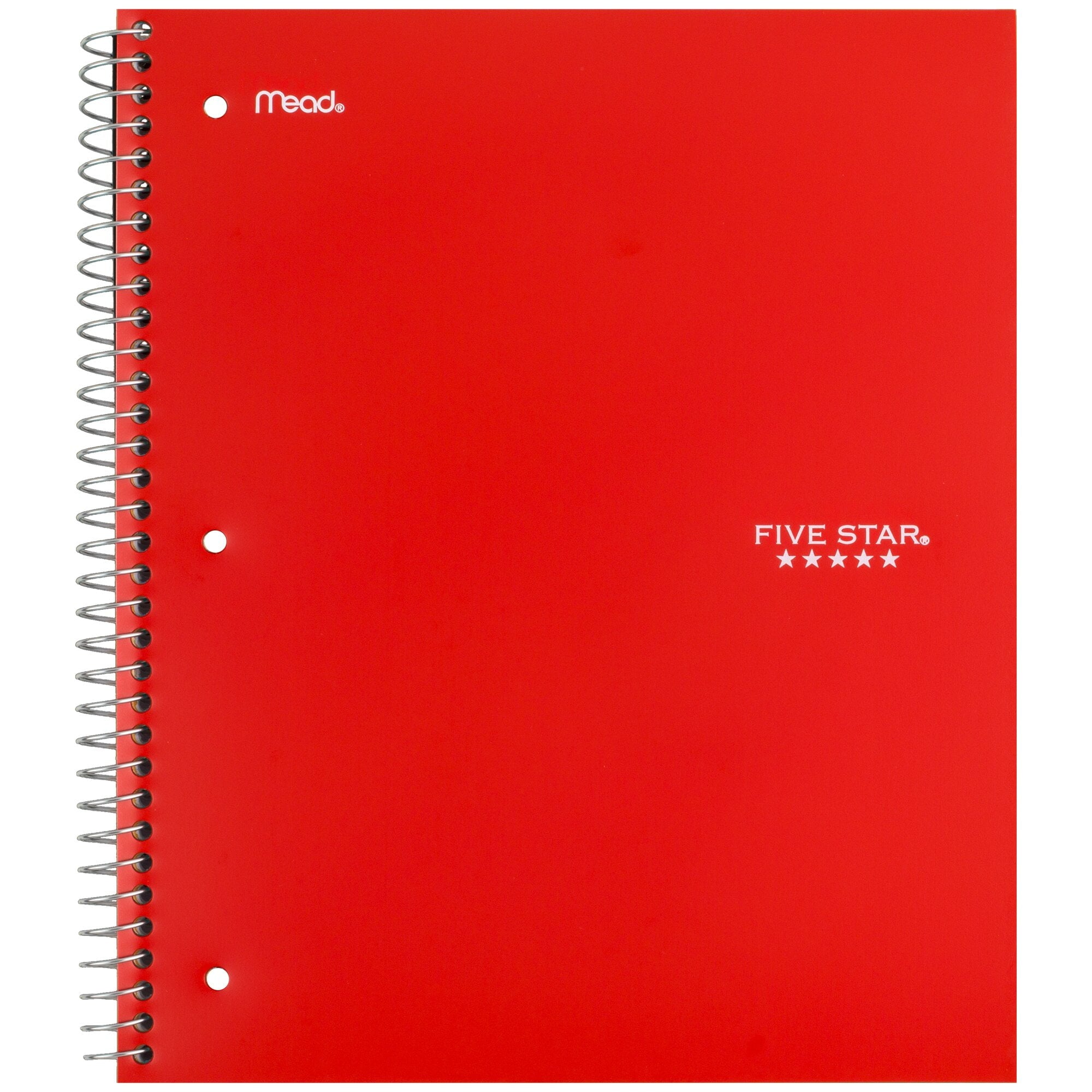 Five Star Spiral Notebook + Study App, 5 Subject, Wide Ruled, 8" x 10.5", Fire Red