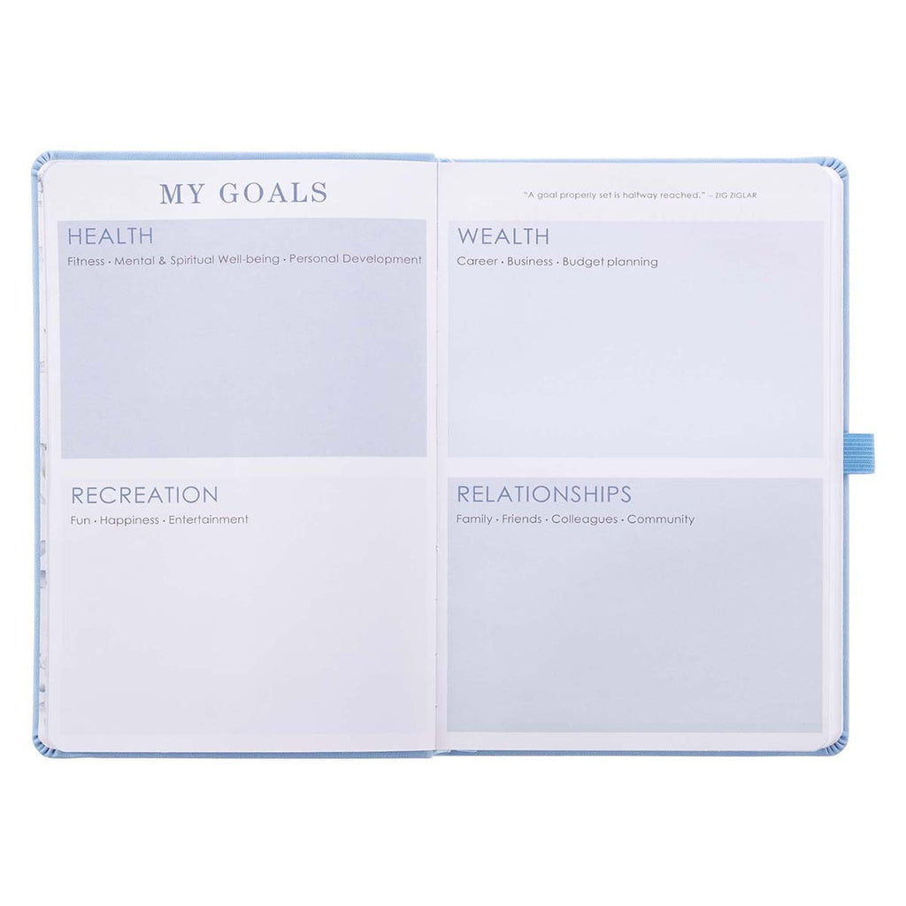 Rolene Strauss Undated Daily Planner w/Scripture for Women - Daily, Weekly, Monthly, Academic Organizer, Dot Grid Notebook, Time Management, Productivity, Blue Faux Leather