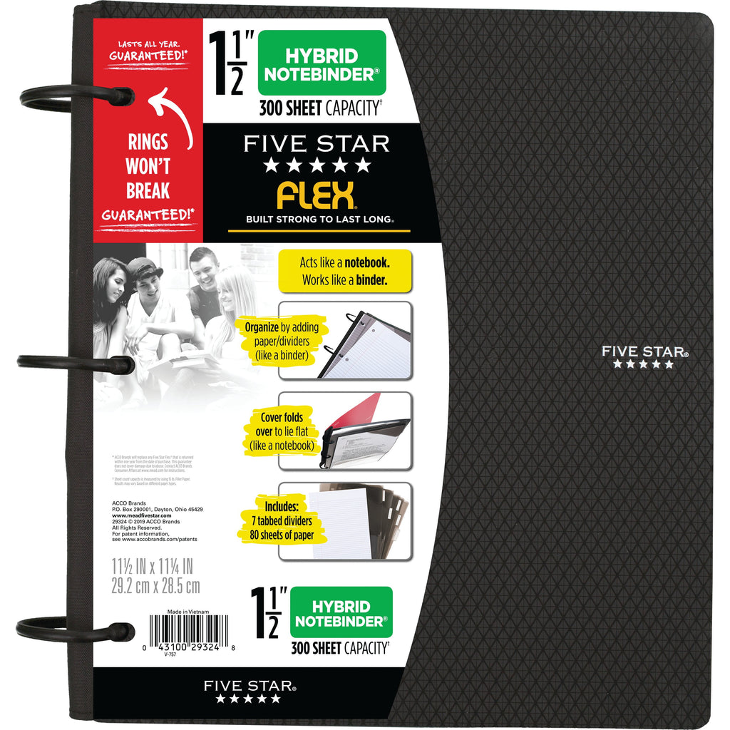 Five Star Flex 1 1/2" Hybrid NoteBinder, Black (29324AA2)
