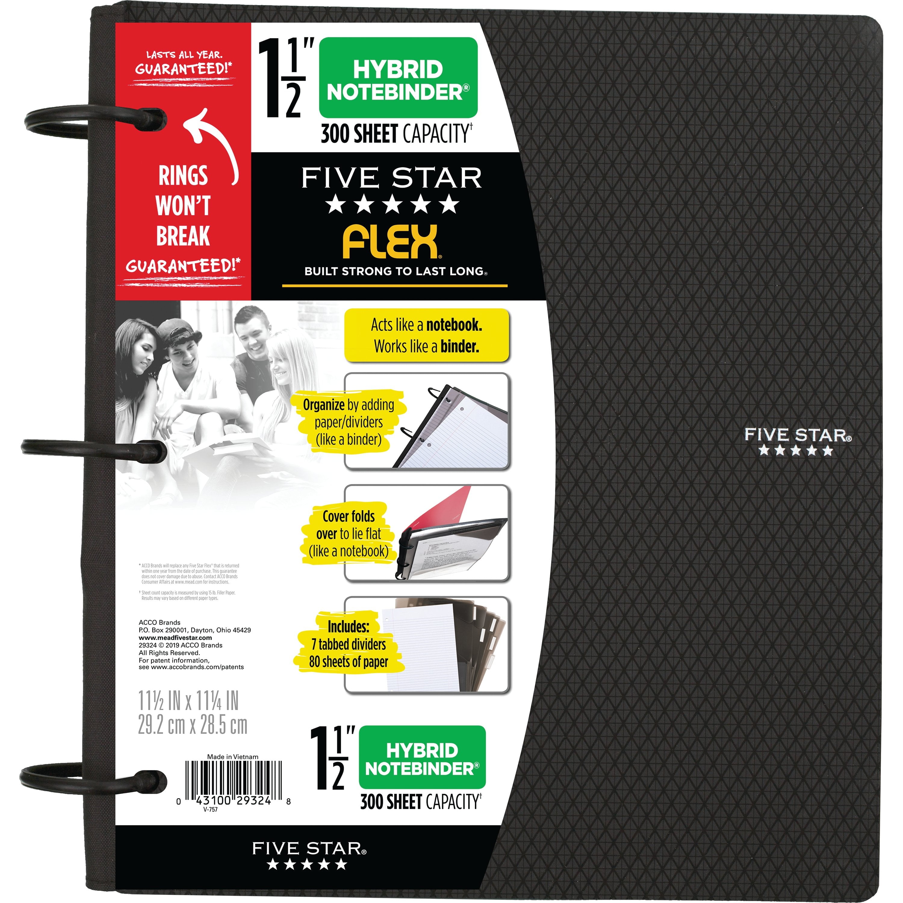 Five Star Flex 1 1/2" Hybrid NoteBinder, Black (29324AA2)