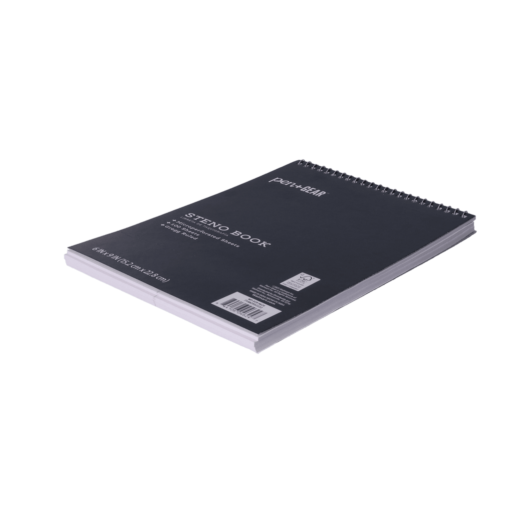Pen+Gear Top Spiral Steno Pad, Gregg Ruled Paper, 100 Sheets, Black, 1 Count, 0 Holes