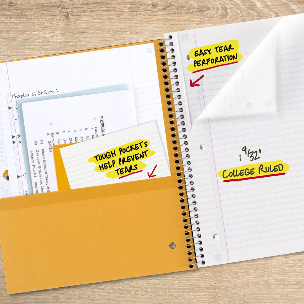 Five Star Spiral Notebook + Study App, 3 Subject, College Ruled, 8.5" x 11", Black