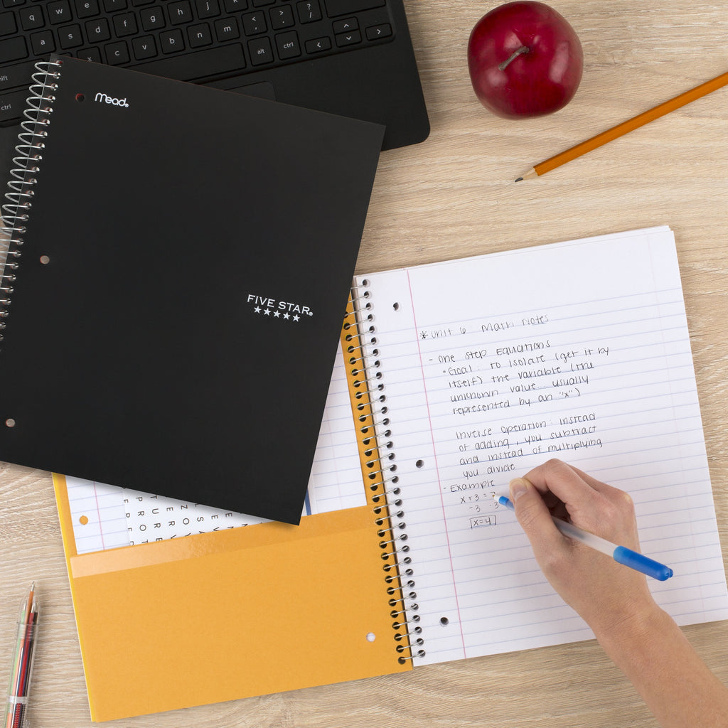 Five Star 1 Subject College Ruled Notebook Plus Study App, 8.5" x 11", Black, Poly, Spiral, 100 Sheets