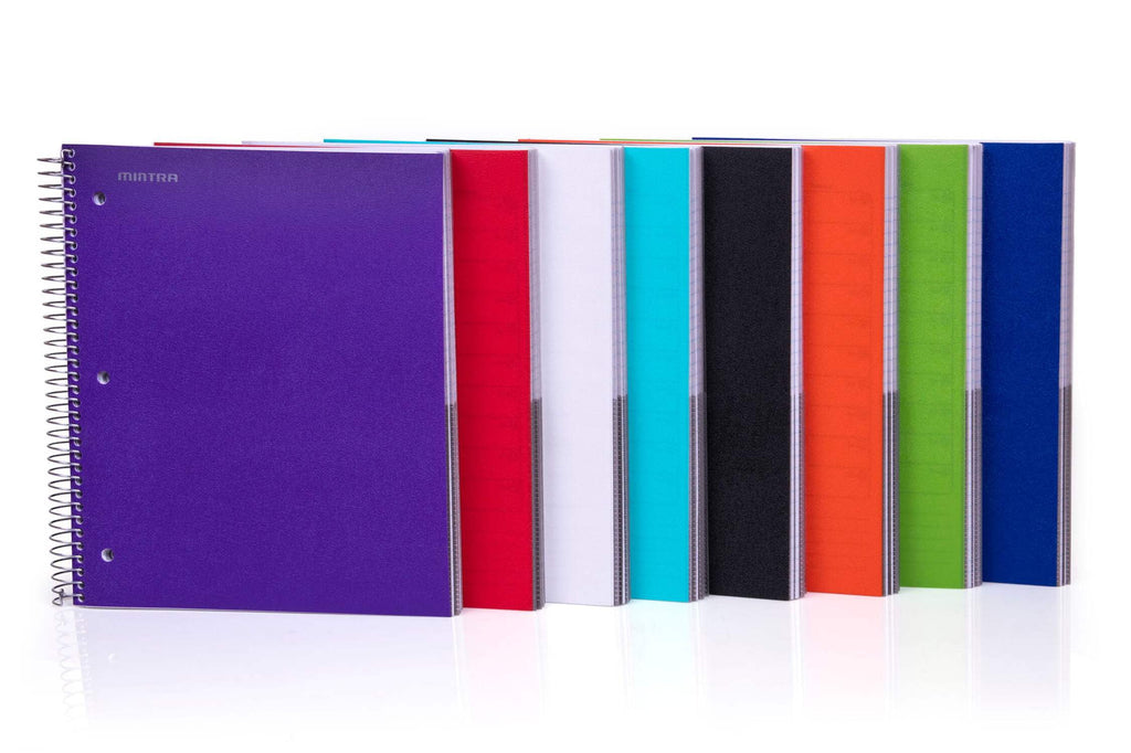 Mintra 5 Subject Spiral Notebook - Black - College Ruled - Durable Poly Cover/5 Poly Pockets/200 Sheets
