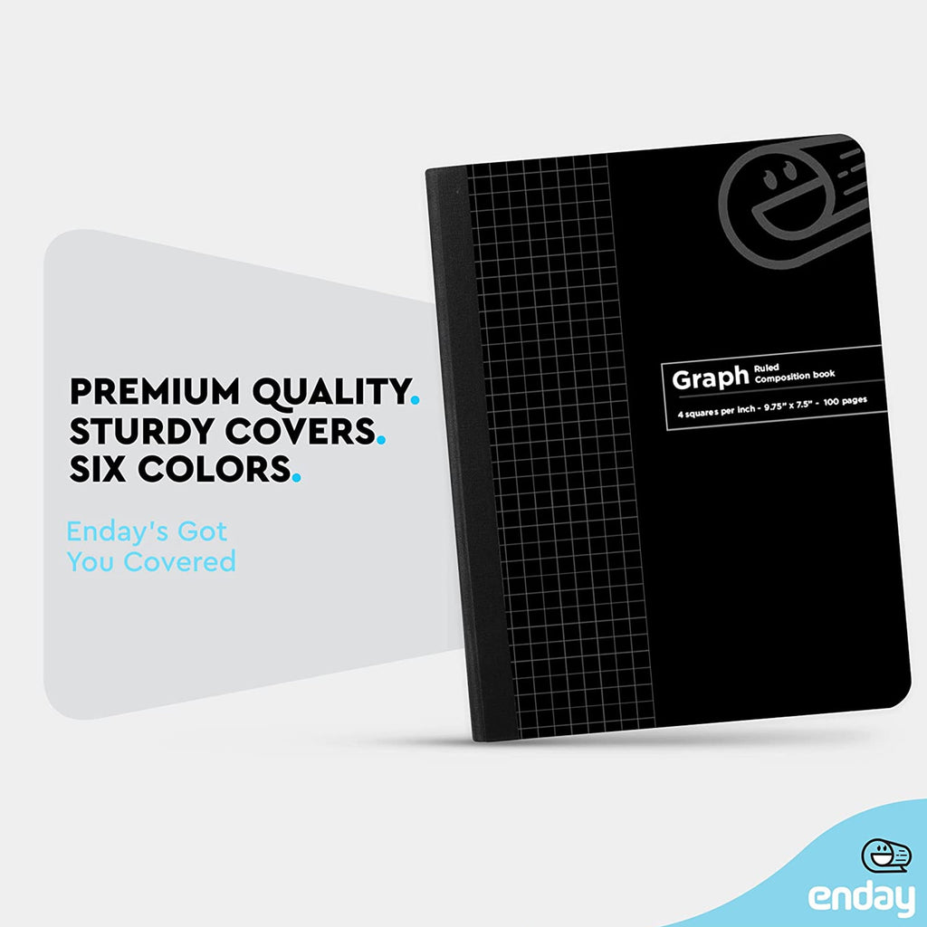 Enday Graph Paper Composition Notebook Hard Cover Grid Note Book Black 100 Sheets 2 Pack