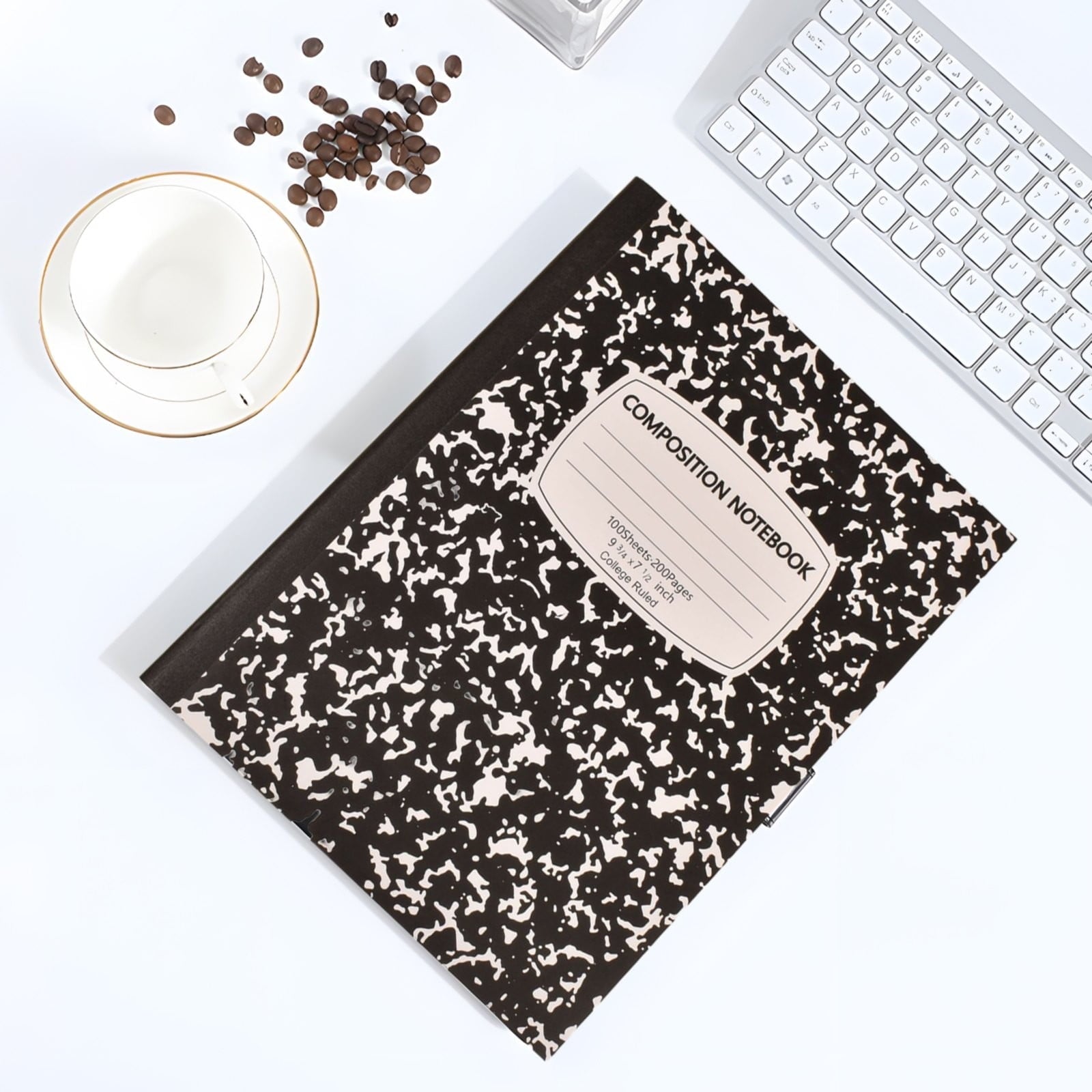CCOCC Marble Composition Notebook Wide Ruled 1 Pack Black and White 100 Sheets 200 Pages Hardcover College Ruled Journal,Office Supplies for Teens & Adults,Black