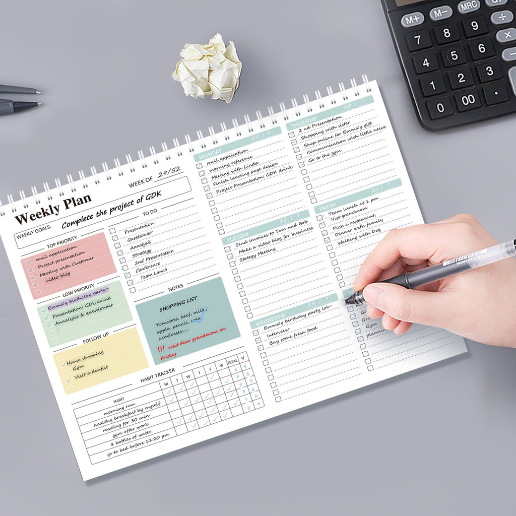 Weekly To Do List Notepad - Daily To Do List, Undated 52 Weekly Sheets, 8.5x11" Weekly Goal Notebook, Habit Tracker Journal, Excellent for  Work Personal Productivity Organizer，Green