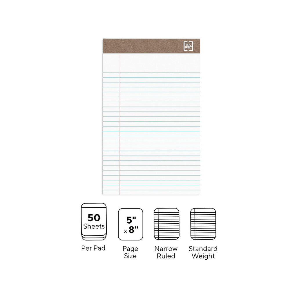 Staples Notepad 5" x 8" Narrow Ruled White 50 Sheets/Pad 36/Carton TR59933/TR581VS