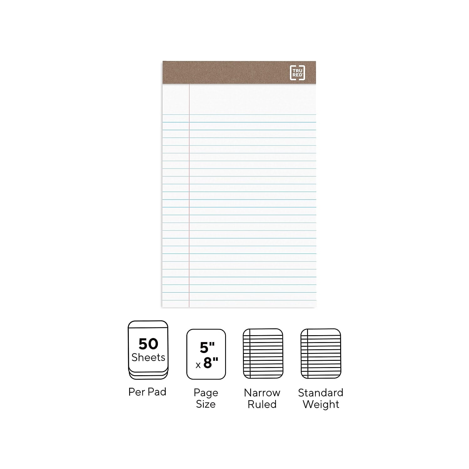 Staples Notepad 5" x 8" Narrow Ruled White 50 Sheets/Pad 36/Carton TR59933/TR581VS