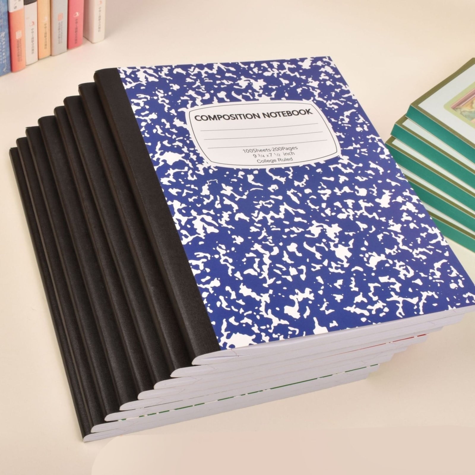 CCOCC Marble Composition Notebook Wide Ruled 1 Pack Black and White 100 Sheets 200 Pages Hardcover College Ruled Journal,Office Supplies for Teens & Adults,Black