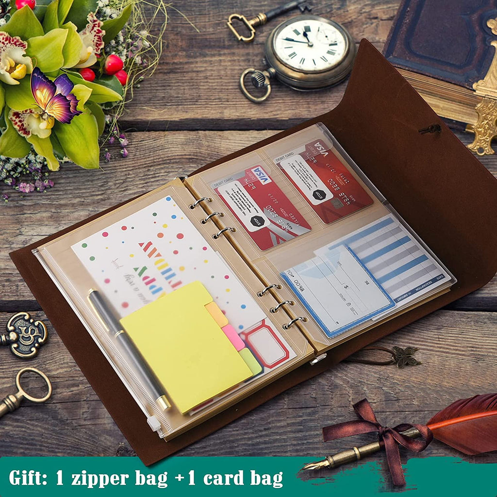 Leather Journal Notebook, Refillable Writing Journal Diary Planner for Women, A5 Size (6.3 x 9.3 inches), Lined Journal for Writing, Travel Journal with 6-Ring Binder Pockets