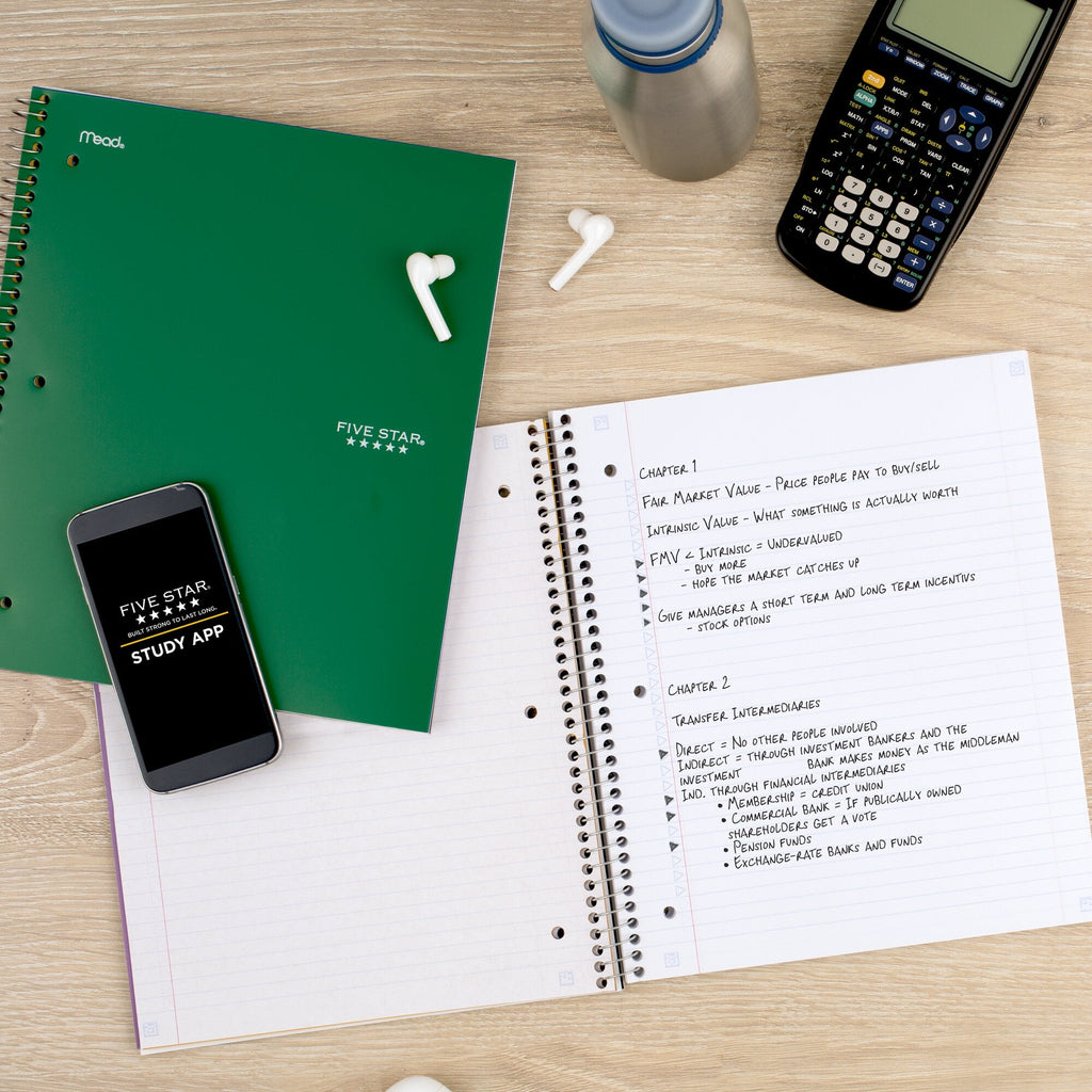 Five Star Spiral Notebook + Study App, 5 Subject, College Ruled, 8.5" x 11"