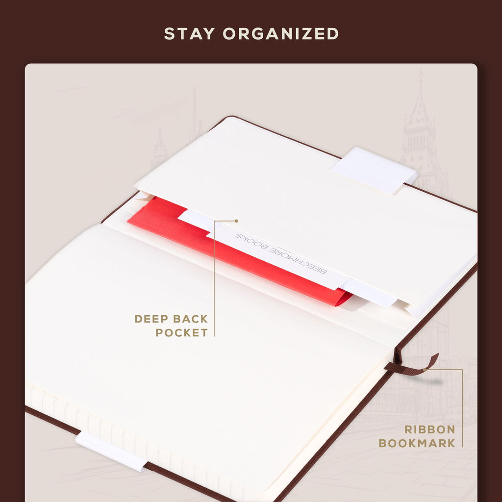 BEECHMORE BOOKS Lined Journal Notebook, 5.8 x 8.3 inch, A5 160 Lined Pages, Hardcover Leather Journals for Women, Men, Writing and Notebooks for Work - 120 GSM Thick Paper, Gifts Box Included