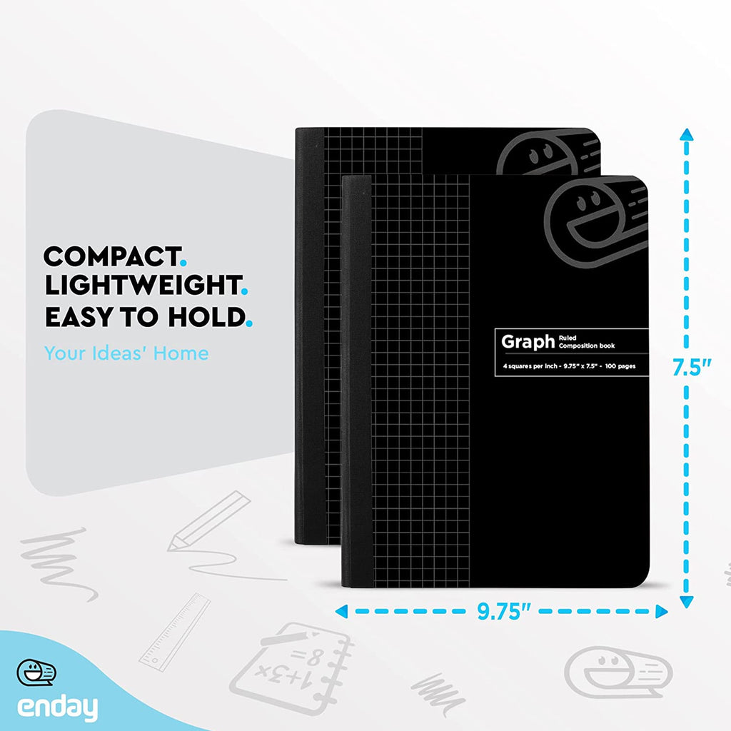 Enday Graph Paper Composition Notebook Hard Cover Grid Note Book Black 100 Sheets 2 Pack
