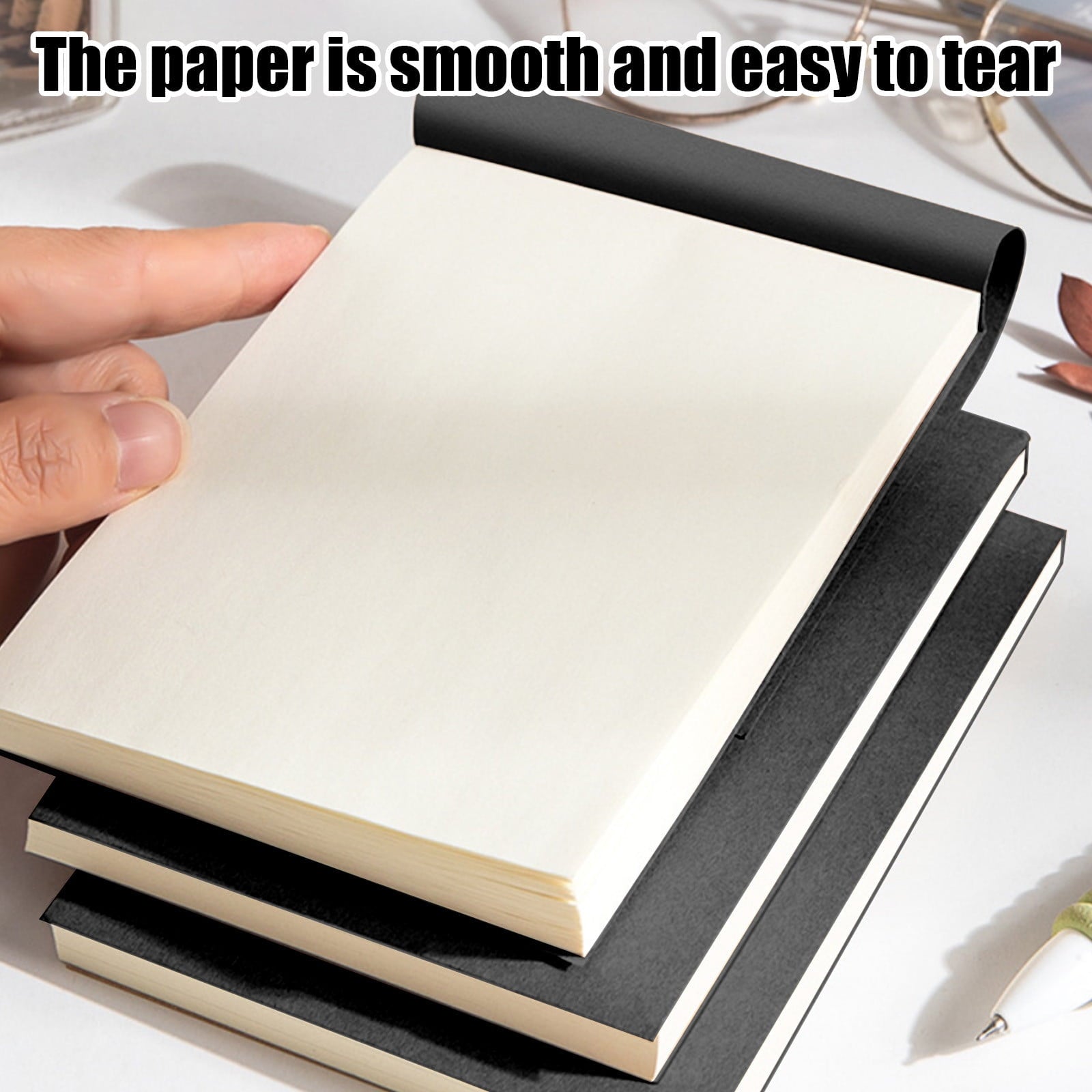 ​500-Page Heavyweight Sketchbook - 180gsm Thick Paper Mixed Media Pad, 5x3.75in Portable Blank Book for Drawing & Notes (Tear-Out Sheets)​​ Black