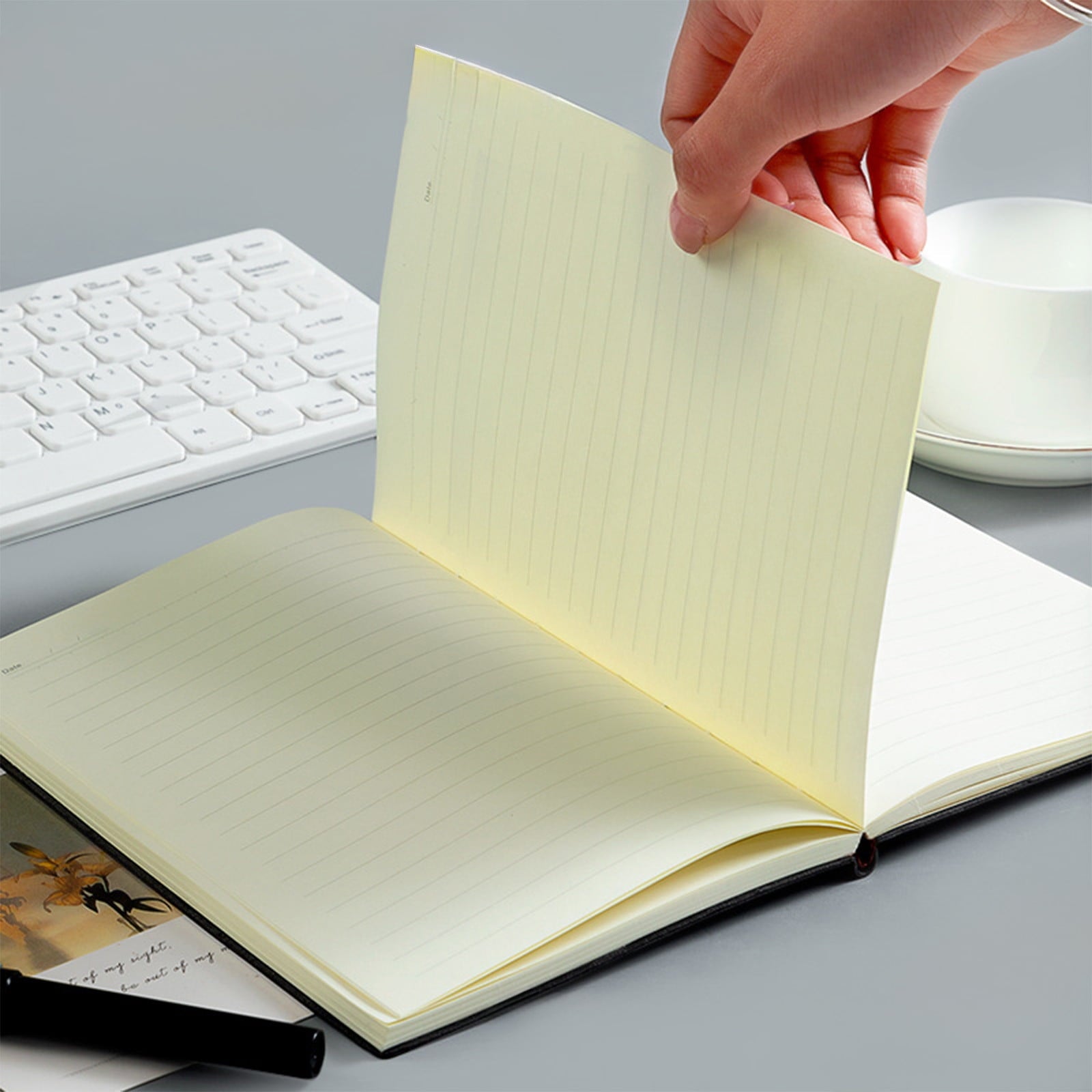 COM1950s A5 Notebook,5.7X8.2 Inch Writing Notebook with Soft Leather-Like Cover,Thread-Bound Laying Flat Journal for Office Work and Study